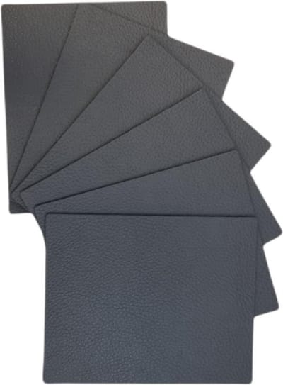 Skinnatur Onderzetters Set van 6 – 13x10 cm – Donkergrijs (Tornado) – Gerecycleerd Leer & Natuurrubber – Glasonderzetters voor Tafeldecoratie