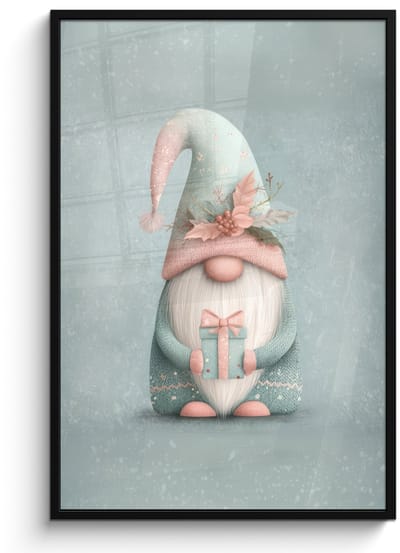 Poster in lijst - Fotolijst 80x120 cm - Posters - Kerstgnome - Cadeau - Groen - Posterlijst zwart - Decoratie - Wanddecoratie woonkamer - Muurdecoratie slaapkamer - Kerstversiering - Kerstdecoratie voor binnen - Kerstmis