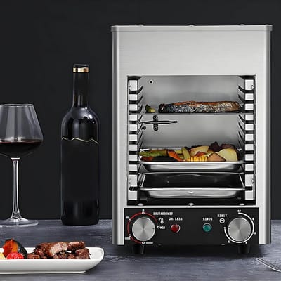Elektrische Binnen Grill - Steakgrill Tafelgrill - Snel Biefstuk Grillen - Hoge Temperatuur 800°C - 1700W - Zilver