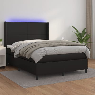 vidaXL - Boxspring - met - matras - en - LED - kunstleer - zwart - 140x190 - cm