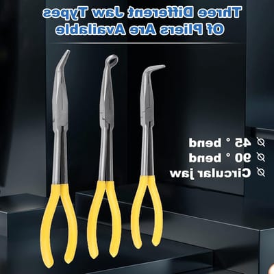 Langwerpige gebogen tangenset, 3-delig, 270 mm - Extra lange tang met 45/90 graden gebogen neus voor knutsel- en reparatiewerkzaamheden