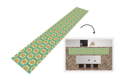 Keukenloper - Loper keuken - Zonnebloem - Patronen - Tandwielen - Retro - 300x50 cm - Keukenloper vinyl
