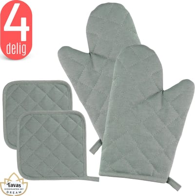 Tavas DREAM Ovenwanten Set Turkoois Katoen Ovenwanten en Pannenlappen Ovenwanten 2 stuks Hittebestendig Pannenlappen 2 stuks Ovenhandschoenen tot 250Â°C