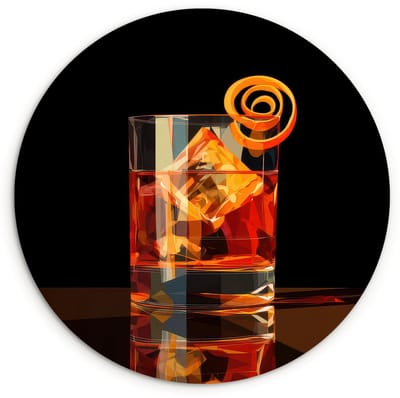 WallCircle® Wandcirkel 120x120 cm - Muurcirkel Glas - Ijsblokjes - Drinken - Bruin - Muurdecoratie woonkamer - Wanddecoratie slaapkamer - Kamer decoratie accessoires - Ronde schilderijen XXL