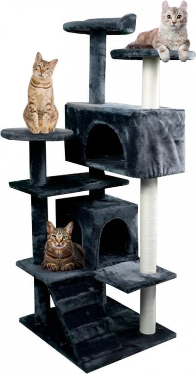Mobiclinic Tico - Krabpaal - Kattenkrabpaal - Groot - Klimmen - 5 hoogtes - Met platformen en schuilplaatsen - Ontstressend speelgoed - Sisaltouw - Grijs