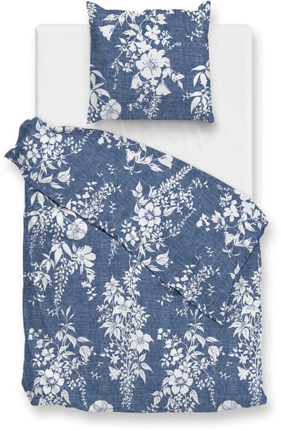 Zohome Dekbedovertrek Ibisco di Lino - Urban Blue - Bloemen - Dekbedovertrek - 140x200-220 cm - 100% Katoen - Eenpersoons