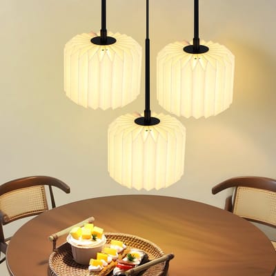 NETTLIFE Hanglamp - 3-Lichts - G9 Fitting - rond - vintage hanglamp - eetkamerlamp - wit - met papier lampenkap - voor Slaapkamer Eetkamer | Woonkamer-excl. lichtbron