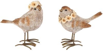 Dekoratief | Vogeltje op pootjes m/bloemen, resina, 10x6x10cm, set van 2 stuks | A260323