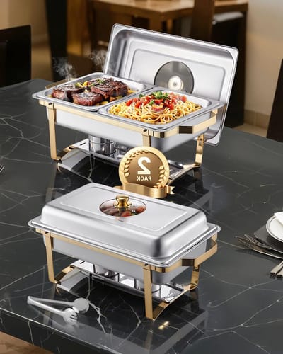 Buffetset Voedselverwarmer - Warmhoudset Chafing Dish - Feestelijk Serveren - Elegante Gouden Afwerking - 4 Liter Pannen - Goud