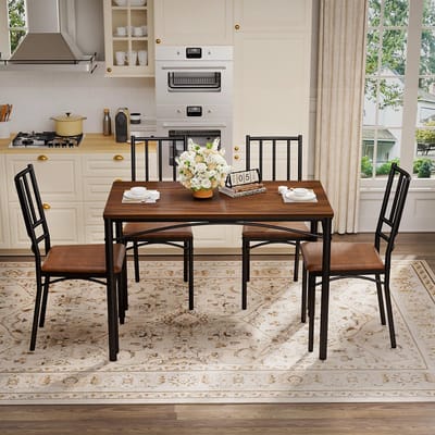 BLACKCOLORS Eetkamerset, bartafel met 4 eetkamerstoelen, keukentafel met stoelen, industriële ontbijttafel voor de keuken, de woonkamer, de feestzaal, van notenhout, 110 cm x 60 cm x 76,5 cm