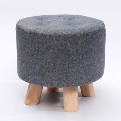 Ronde Poef - Voetenbank Stoel - Ontspannen Zitten - Afneembare Linnen Hoes - 31x31x30cm - Grijs