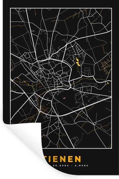 Muurstickers - Sticker Folie - Plattegrond - Goud - Stadskaart - Tienen - Kaart - 20x30 cm - Plakfolie - Muurstickers Kinderkamer - Zelfklevend Behang - Zelfklevend behangpapier - Stickerfolie