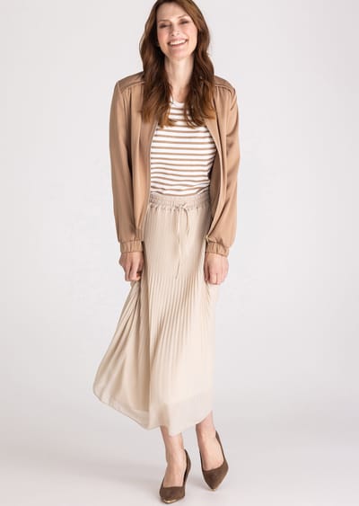 Plissérok met rijgkoord en strikceintuur - beige - Gr. 38 van Goldner Fashion