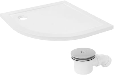LuxeBath | Douchebak met afvoerset 90x90 cm van SMC, wit, ronde douchebak, complete set met sifon voor douchecabine
