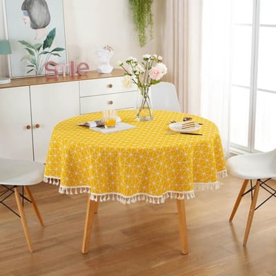 Amerikaanse Stijl Stijlvol Gestreept Ruitpatroon Zacht Katoen Wasbaar Tafelkleed Met Kwastje Bruiloft Doek Hoes Voor Kerst Round diameter 70cm