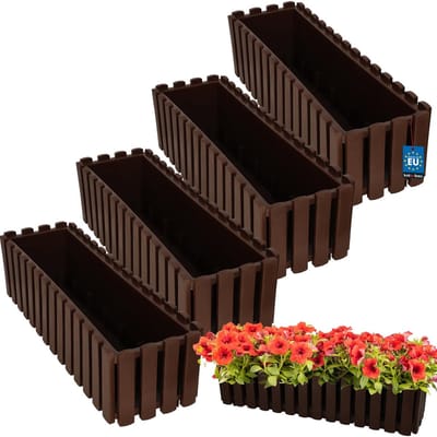 KOTARBAU® 4 st Balkonbak, Bloembak voor Balkon, Kunststof Balkonbak, 58 x 18 x 16 cm, Bruin, Balkon Plantenbak, Rechthoekig, Weerbestendige Plantenbak
