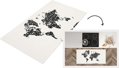 Keukenloper - Loper keuken - Wereldkaart - Cijfers - Zwart - 120x60 cm - Keukenloper vinyl