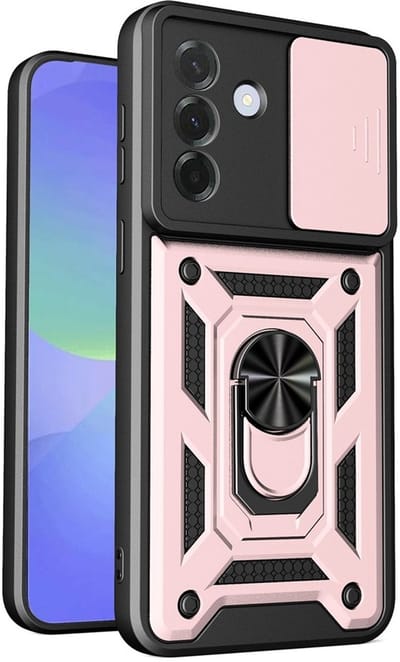Coverup Hoesje - Geschikt voor Samsung Galaxy A37 Hoesje - Coverup Armor Ring Kickstand Back Cover met Camera Shield - Rose Gold