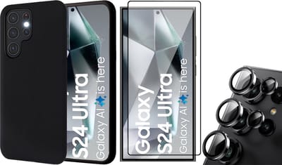 Hoesje geschikt voor Samsung Galaxy S24 Ultra - Screenprotector PET & Camera Protector - Mat Back Case Zwart