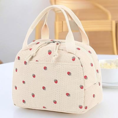 Ribfluweel Lunchtas Thermische Isolatie Lunchbox Opbergtas Multifunctionele Kinder School Koeltas Picknick Etenzakje Loncheras 10X7.8X7.2inch beige