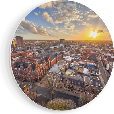 Artaza Forex Muurcirkel Groningen Stad bij Zonsondergang - 40x40 cm - Klein - Wandcirkel - Rond Schilderij - Wanddecoratie Cirkel