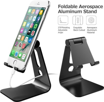 Bureau - Smartphone telefoon & Tablet Houder | Aluminium | zwart | iPad / iPhone Tafel Standaard - 270 graden draaibaar