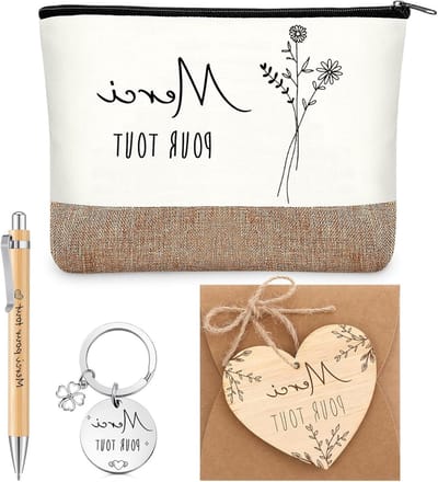 Cadeauset met Cosmetica Tas, Sleutelhanger, Balpen en Envelop - Bedankjes voor Werknemers bij Verjaardag, Afscheid of Kerstfeest