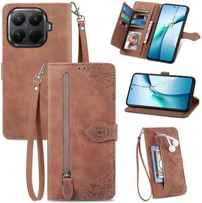 Telestore - Portemonnee met rits - book-case hoesje - 7 pasjes - mandala bloemen bruin - telefoonhoesje geschikt voor Xiaomi 17T