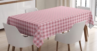 ABAKUHAUS Roze stippen tafelkleed – satijn, 140×240 cm – lichtroze