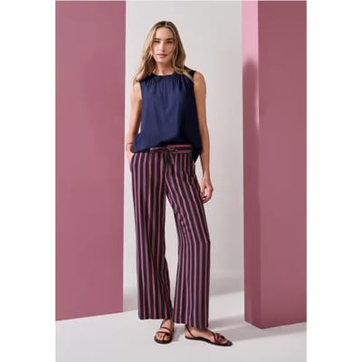 Broek met Mid Waist-taille en Wide Leg-pijpen met strepen