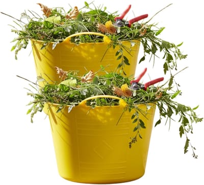 Flexibele kuip / emmer - 2x - geel - 15 liter - kunststof - 35 x 28 cm - met handvatten