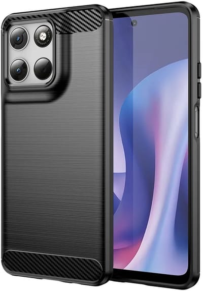 MobyDefend Hoesje - Geschikt voor Motorola Moto G67 / G77 / G87 - TPU Backcover - Geborstelde Metaal & Carbon-Look - Zwart