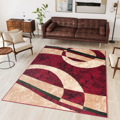 Tapiso Dream Vloerkleed Beige Rood Modern Cirkels Woonkamer Tapijt Maat- 300x400