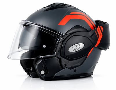 Vito Reverse Systeemhelm - Motorhelm en Scooterhelm met Opklapbaar Kinstuk en Zonnevizier - Grijs / Oranje Helm voor Scooter, Motor en Brommer - Voor Dames en Heren - Geschikt voor Volwassenen - Maat XXL