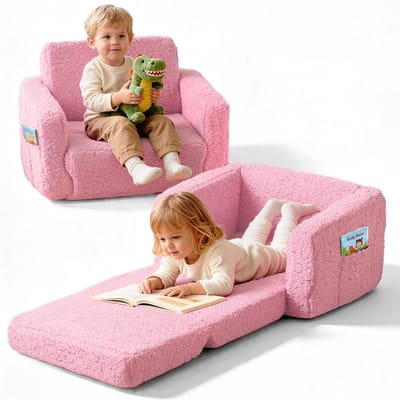 Kinder Zitzakstoel - opvouwbare 2-in-1 kindercouch - peuterstoel omvormbaar babysbankje - 112x44x29cm - Roze