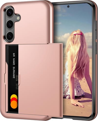 Hoesje Geschikt voor Samsung Galaxy S24 FE Hoesje Rose Goud - shockproof Backcover met pasjeshouder - Ruimte voor 2 pasjes
