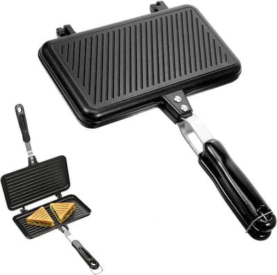 Dubbelzijdige Sandwichmaker - Broodrooster Pan - Sandwiches Maken - Inklapbaar Aluminium - 60x40x10mm - Zwart