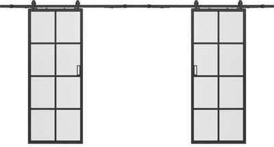 Vente-unique Dubbele schuifdeur met wandbevestiging - aluminium en gehard glas - 2 x H205 x L73 cm - WILDEN II