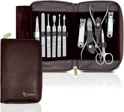 Fritzline Luxe Manicure en Pedicure Set - 11 delig - Hoogwaardige Leren Etui - nagelknipper