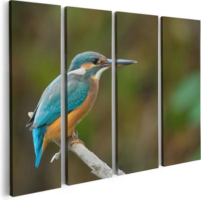Artaza Canvas Schilderij Vierluik Blauwe IJsvogel Op Een Tak - 80x60 - Foto Op Canvas - Canvas Print