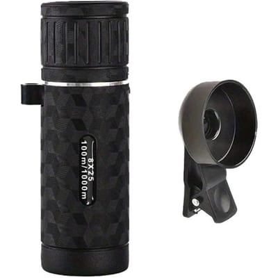 Monoculaire HD 8X25 Télescope Mini Portable Télescope pour Téléphone Mobile avec Support Extérieur Camping Chasse Observation d'Oiseaux