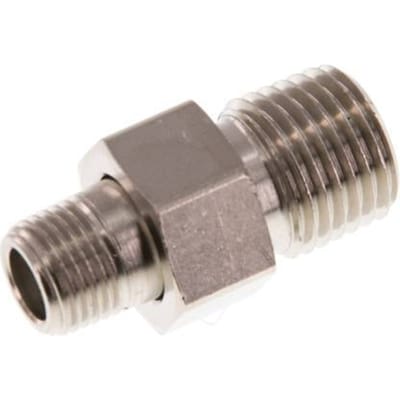 R 1/4'' x R 1/8'' Vernikkeld Messing Borstnippel 3-delig met Conische afdichting 16 Bar [2 Stuks]