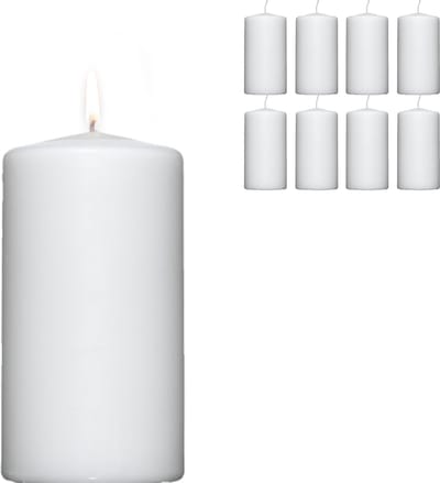 Candelo 8-delige set premium stompkaarsen Kerst Ambiente kaarsen – wit – 4,8 cm x 8 cm – adventkaars kerstdecoratie – kerstkaarsen
