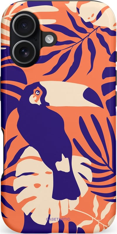 Casetastic hoesje geschikt voor Apple iPhone 17 - MagSafe - Dubbellaagse bescherming - Paradijs Toekan - Fashion Case - Terracotta Donkerblauw Zand