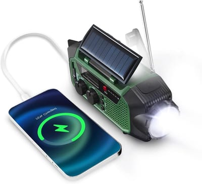 Draagbare Radio - Noodradio - Kamperen en Noodgevallen - Vier Oplaadmethoden - 20x5x5 cm - Groen