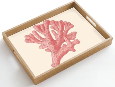 Dienblad hout 50x35 cm - Schootdienblad - Koraal - Stipjes - Roze - Borrelplank rechthoek - Plateau dienbladen