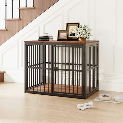 Clruro Hondenbench - 84 × 56 × 66 cm - Meubelbench met 3 Deuren - Spaanplaat - Retrobruin