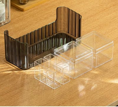 Transparante make-up organizer voor badkamer, stapelbare lippenstifthouder en opbergdoos voor cosmetica, ideaal voor ijdelheid en verzorging