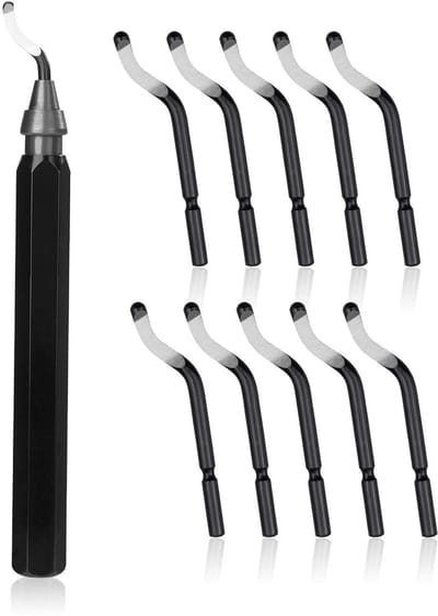 Handmatige Entgrater Tools met 10 Blades en 360° Draaibare Handgreep voor 3D Printers, Plastic, Aluminium en RVS - 11 Stuks Set