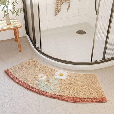 Tapis de sol absorbant incurvé Tapis en forme d'éventail Tapis de porte de salle de douche Tapis de pédale de toilette Tapis de bain antidérapant 40 * 75cm [Crystal Fleece Thin]